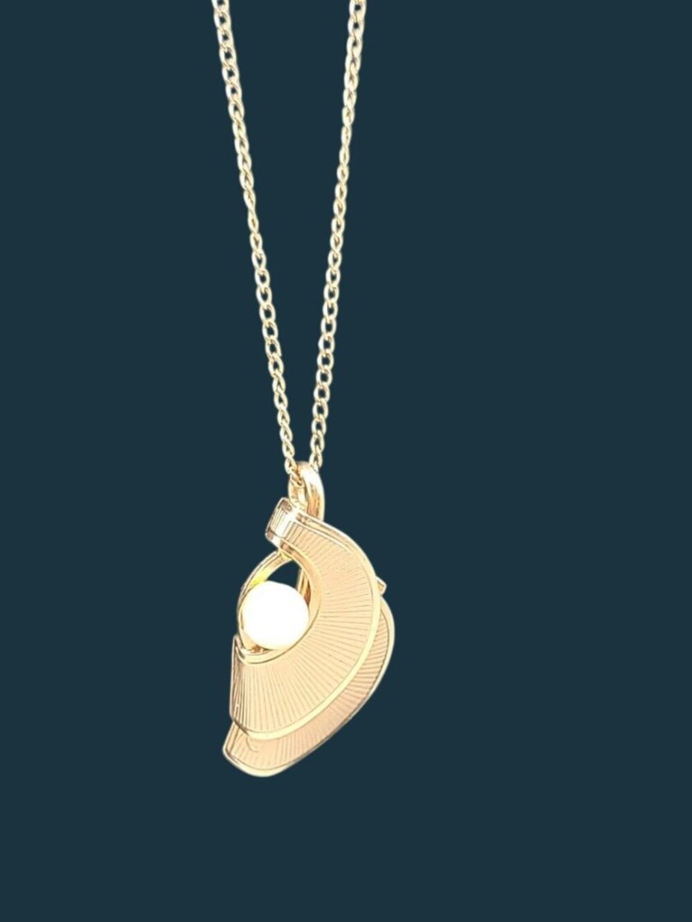Vintage 14ktGF DEC Pearl Pendant Necklace Yellow Gold Filled Art Deco Style